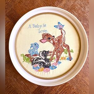 Framed Vintage Paragon Needlecraft Kit Disney #0452 'A Baby Is Love' Bambi